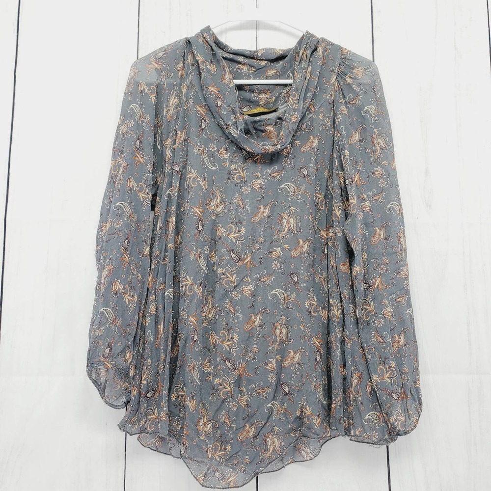 Glocal Made in Italy Cowl Neck Paisley Print Chiffon Long Sleeve Blouse EUC